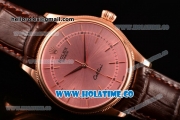 Rolex Cellini Asia 2813 Automatic Rose Gold Case with Pink Dial Brown Leather Strap and Stick Markers (BP)