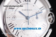 Cartier Ballon Bleu Chrono Swiss Valjoux 7750 Automatic Steel Case with White Dial Roman Numeral Markers and Black Leather Strap (KW)