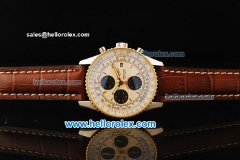 Breitling Navitimer Chronograph Swiss Valjoux 7750 Automatic Movement Steel Case with Gold Bezel and Brown Leather Strap