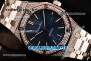 Audemars Piguet Royal Oak 41MM Clone AP Calibre 3120 Automatic Diamonds Steel Case/Bracelet with Blue Dial and Stick Markers