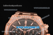 Audemars Piguet Royal Oak Chronograph Swiss Valjoux 7790 Automatic Rose Gold/Diamonds Case with Black Grids Dial Diamonds Bezel and Stick Markers (EF)