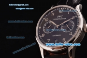 IWC Portuguese 7 Day Automatic ST25 Automatic Steel Case with Numeral Markers and Black Leather Strap