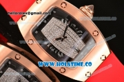 Richard Mille RM007 Miyota 6T51 Automatic Rose Gold Case with Diamonds Dial and Red Rubber Strap