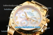 Rolex Daytona Chrono Swiss Valjoux 7750 Automatic Full Yellow Gold with Pink MOP Dial and Roman Numeral Markers