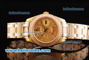 Rolex Datejust Automatic Movement Gold Case with Double Row Diamond Bezel - Champagne Dial and Two Tone Strap