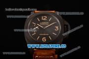 Panerai Luminor Marina Beverly Hills Boutique Edition PAM 416 Swiss ETA 6497 Manual Winding Carbon Fiber Case with Black Dial Brown Leather Strap and Yellow Stick/Arabic Numeral Markers (H)