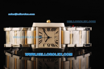 Cartier Tank Swiss ETA 2671 Automatic Movement Steel Case with White Dial and Two Tone Strap
