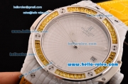 Hublot Big Bang Tutti Frutti Caviar Swiss ETA 2824 Automatic White Ceramic Case with Yellow Leather Strap and Diamond/Steel Bezel - 1:1 Original