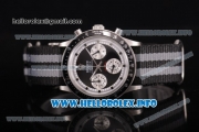 Rolex Daytona Vintage Edition Miyota Quartz Steel Case with Black Dial Dot Markers and Nylon Strap (GF)