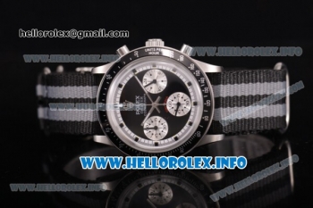 Rolex Daytona Vintage Edition Miyota Quartz Steel Case with Black Dial Dot Markers and Nylon Strap (GF)