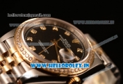 Rolex Datejust 37mm Swiss ETA 2836 Automatic Two Tone with Black Dial and Diamods Markers Diamonds Bezel