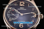 IWC Portugieser Hand-Wound Asia 6497 Manual Winding Steel Case with Black Dial Black Leather Strap and Silver Arabic Numeral Markers