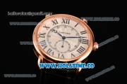 Cartier Rotonde De Asia Manual Winding Rose Gold Case with Black Roman Numeral Markers White Dial and Black Leather Strap