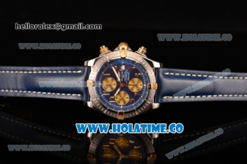 Breitling Chronomat Evolution Swiss Valjoux 7750 Automatic Steel Case with Blue Dial and Yellow Gold Arabic Numeral Markers (BP)