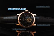 Vacheron Constantin Tourbillon Swiss Manual Winding Movement Rose Gold Case with Black Dial and Black Leather Strap