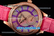 Jaeger-LeCoultre Lady Miyota Quartz Rose Gold Case with White MOP Dial Purple Stick Markers and Hot Pink Leather Strap - Diamonds Bezel