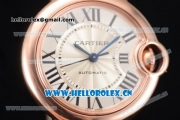 Cartier Ballon Bleu Medium Asia Automatic Rose Gold Case with Beige Dial Brown Leather Strap and Roman Numeral Markers (YF)