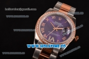 Rolex Datejust Asia 2813 Automatic Rose Gold/Steel Case with Purple Dial Diamonds Bezel and Roman Numeral Markers (BP)