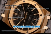 Audemars Piguet Royal Oak 41 Clone AP Calibre 3120 Automatic Yellow Gold Case with Black Dial Stick Markers and Black Leather Strap (BP)