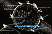 IWC Portuguese Chrono Miyota OS20 Quartz Steel Case with Black Leather Strap and Black Dial