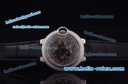 Cartier Ballon bleu de Automatic Steel Case with Diamond Bezel and Skeleton Dial-Black Leather Strap