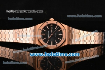 Audemars Piguet Royal Oak Swiss ETA 2824 Automatic Full Rose Gold with Sitck Markers and Black Dial - 1:1 Original