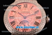 Cartier Ballon Bleu De Small Swiss Quartz Steel Case with Diamonds Bezel Pink Dial and Pink Leather Strap - Black Markers