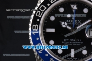 Rolex GMT-Master II Clone Rolex 3186 Automatic Stainless Steel Case/Bracelet with Black Dial and Dot Markers Black/Blue Bezel (BP)