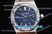 Audemars Piguet Royal Oak Clone AP Calibre 3120 Automatic Stainless Steel Case/Bracelet with Blue Dial Stick Markers and Diamonds Bezel - 1:1 (J12)