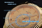 Rolex Sky-Dweller Asia 2813 Automatic Gold Case Numeral Markers with Black Leather Strap and Yellow Dial