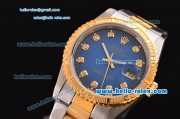 Rolex Datejust Automatic Two Tone with Gold Bezel,Blue Dial and Diamond Marking