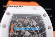 Richard Mille RM 055 Miyota 9015 Automatic Steel Case with Skeleton Dial Dot Markers White Ceramic Bezel and Orange Rubber Strap