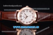 Audemars Piguet Jules Audemars Clone AP Calibre 3120 Automatic Rose Gold Case with White Dial Roman Numeral Markers and Brown Leather Strap (EF)