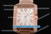 Cartier Tank Anglaise Miyota 9015 Automatic Rose Gold Case/Bracelet with Silver Dial and Roman Numeral Markers - Diamonds Bezel