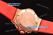 Hublot Big Bang Chronograph Miyota OS20 Quartz Rose Gold Case With Red Diamond Bezel White Dial and Orange Rubber Strap