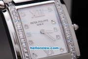 Patek Philippe Ref.4910 Swiss ETA Quartz Movement Diamond White Bezel and Diamond Marking with White Dial Lady Model, White Case and Leather Strap