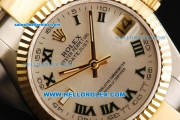 Rolex Datejust Automatic Movement Steel Case with White Dial and Gold Bezel-Two Tone Strap