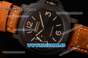 Panerai Luminor Marina Beverly Hills Boutique Edition PAM 416 Swiss ETA 6497 Manual Winding Carbon Fiber Case with Black Dial Brown Leather Strap and Yellow Stick/Arabic Numeral Markers (H)