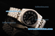 Rolex Datejust Oyster Perpetual Swiss ETA 2836 Automatic Movement Full Steel with Black Dial and White Arabic Numerals