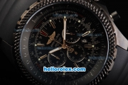 Breitling Bentley Chronograph Miyota Quartz Movement PVD Case with Black Dial-Stick Marker and Black Rubber Strap