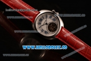 Cartier Cle de Cartier Swiss Tourbillon Manual Winding Steel Case with White Dial and Red Leather Strap