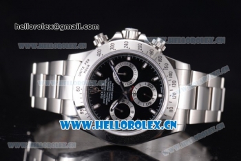 Rolex Daytona Chronograph Clone Rolex 4130 Automatic Stainless Steel Case/Bracelet with Stick Markers and Black Dial (EF)