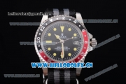 Rolex GMT-Master Asia 2813 Automatic Steel Case with Black Dial Black/Grey Nylon Strap and Yellow Markers