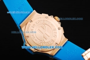 Hublot Big Bang Chronograph Swiss Quartz Movement Rose Gold Case with Diamond Bezel and Blue Rubber Strap-Lady Model