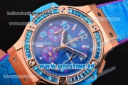 Hublot Big Bang Tutti Frutti 38MM Chrono Miyota OS20 Quartz Rose Gold Case with Blue Dial Stick/Numeral Markers and Diamonds Bezel