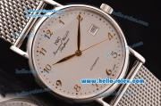 IWC Portofino Swiss ETA 2892 Automatic Steel Case with Gold Arabic Numeral Markers and White Dial