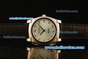 Rolex Cellini Swiss Quartz Steel Case with Grey MOP Dial and Black Leather Strap-Diamond Markers