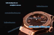 Hublot Big Bang Swiss ETA Quartz Rose Gold Case with Stick/Numeral Markers Brown Carbon Fiber Dial and Brown Rubber Strap