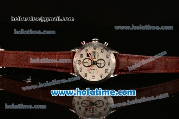 Tag Heuer Carrera Calibre 16 100 Meters Chronograph Quartz Steel Case with White Grid Dial and Brown Leather Strap