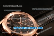 Omega De Ville Co-axial Chronograph Clone Omega 9300 Automatic Rose Gold Case with Black Dial and Black Leather Strap (EF)